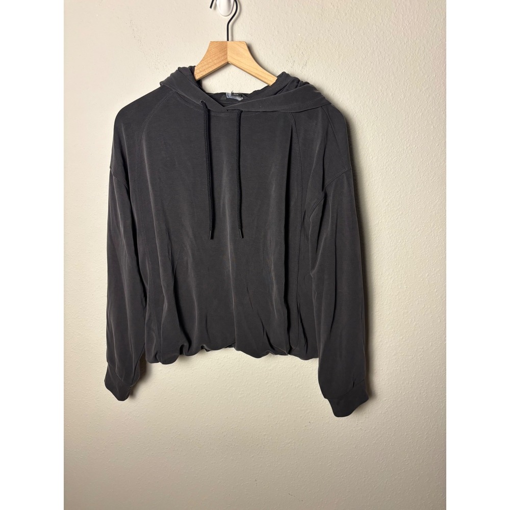 Athleta Seasoft Bubble Hem Hoodie Dark Gray Tencel Modal Sweatshirt Large